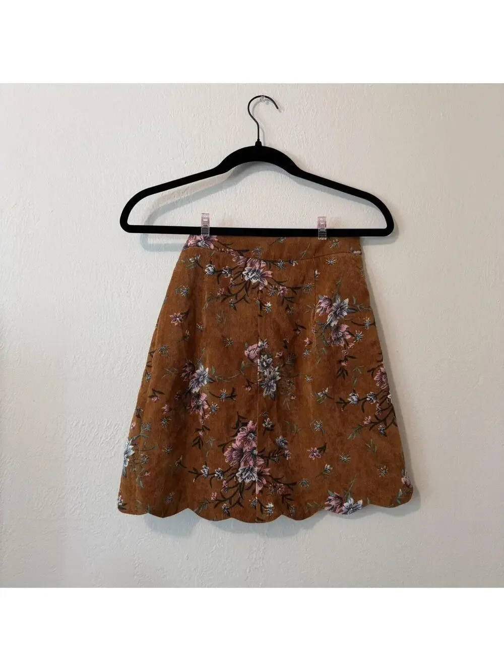 brown suede floral mini skirt